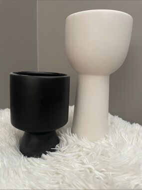 Modern Ceramic Pedestal Planters - Black & White